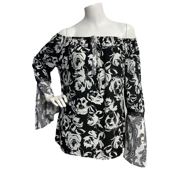 WHBM Floral and paisley off shoulder embellished sleeve top - Picture 9 of 10